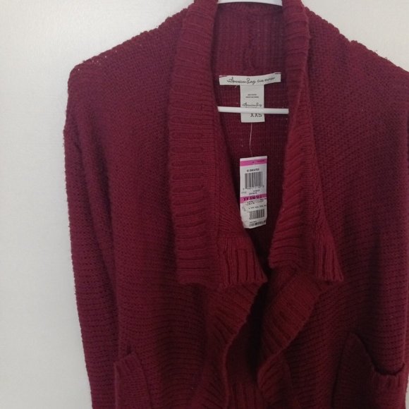American Rag Knit Sweater XXS Open Front Draped Collared Zinfandel New With Tags - Picture 2 of 5